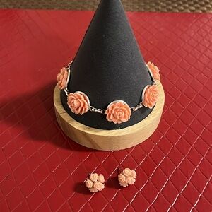 Peony /Rose Bracelet & Earrings Set Special NWOT